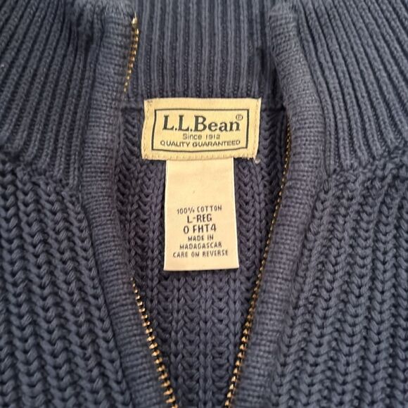 L L Bean Cotton Waffle Sweater Full Zip Size Large Men’s Winter Sweater - Picture 3 of 8